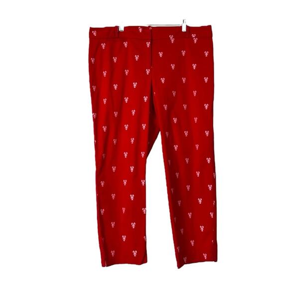 Talbots Pants Ankle Signature Mid Rise Red Embroidered Lobster Women’s Size 14 - Picture 2 of 9
